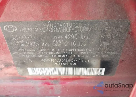2013 Hyundai Sonata Gls from USA, damaged, VIN 5NPEB4AC4DH573606